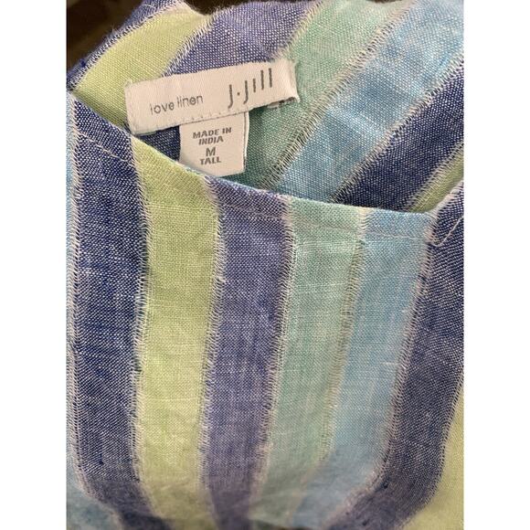 J JILL LOVE LINEN Dress Blue Green Striped Maxi Sundress Asymmetrical Sz M Tall - Picture 6 of 8